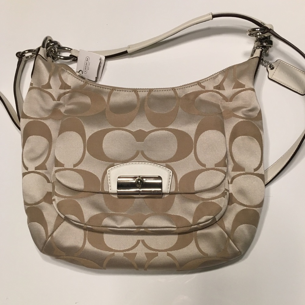 Light Khaki COACH monogram canvas purse